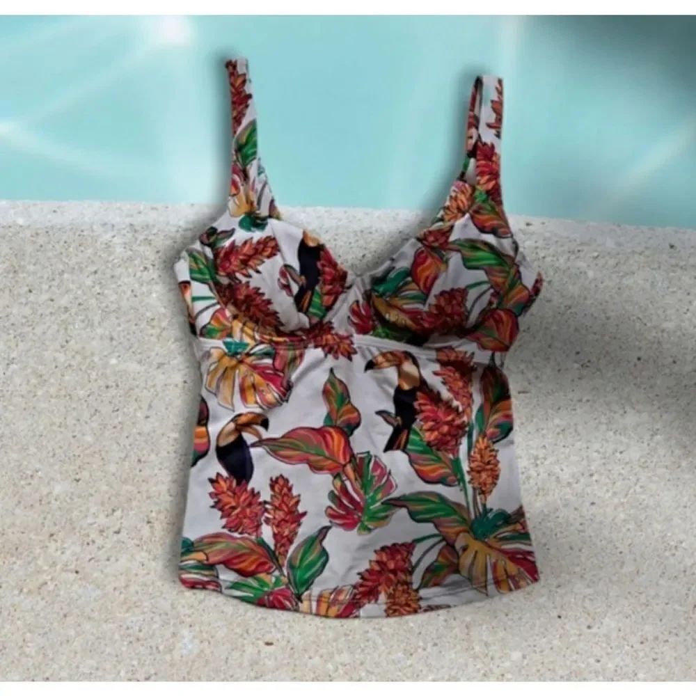 mynah for J.C. Penney Underwire Tankini Top with Cup Overlay Straps White Orange